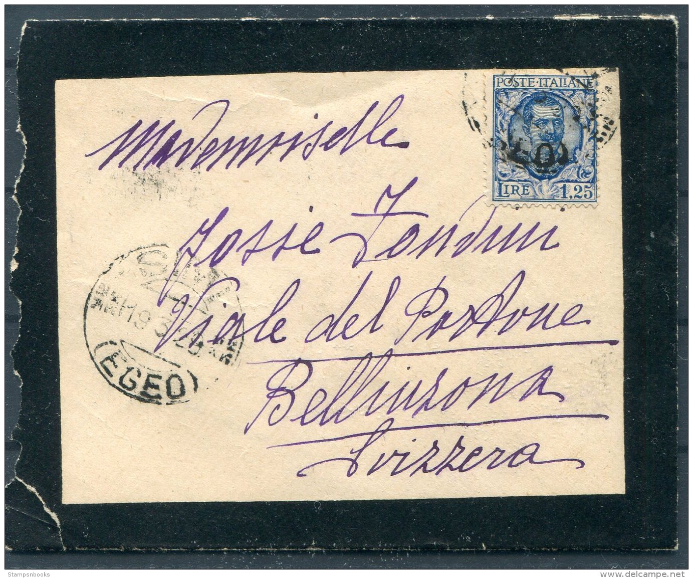 1929 Italy Aegean Simi Egeo Rodi Mourning Cover - Bellinzona Switzerland - Aegean (Simi)