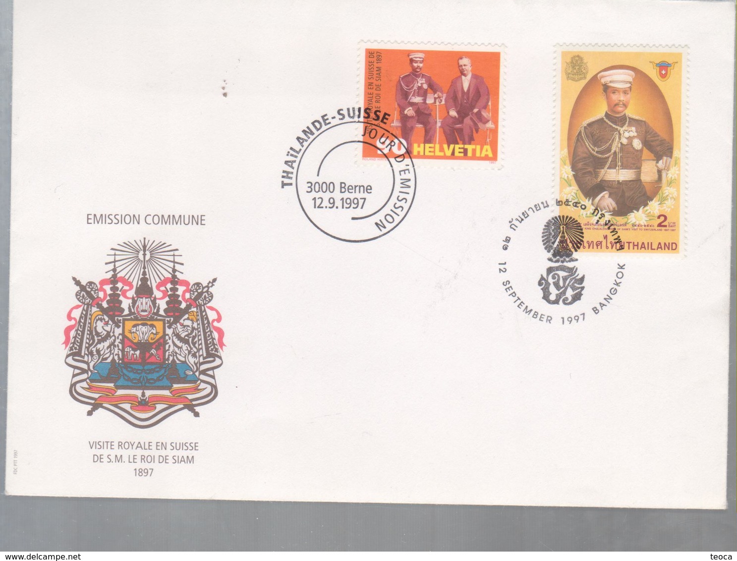 HELVETIA FDC COVER 1997, EMISSION COMUNE THAILANDE -SUISSE - FDC