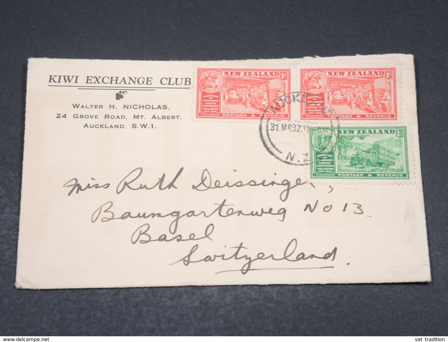 NOUVELLE ZÉLANDE - Enveloppe Commerciale De Auckland Pour La Suisse En 1937 - L 17513 - Lettres & Documents