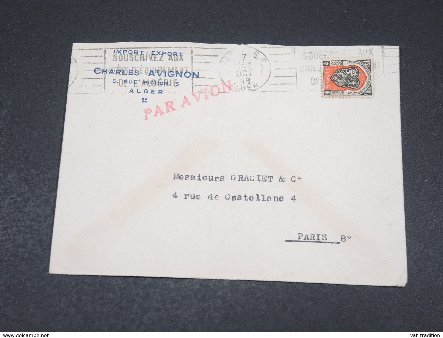 ALGÉRIE - Enveloppe Commerciale D'Alger Pour Paris En 1949 - L 17519 - Lettres & Documents