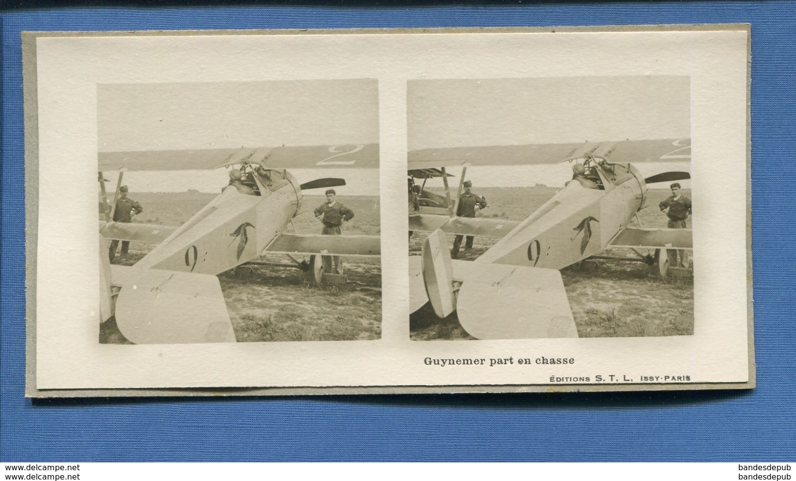 Carte Photo Vues Stereoscopiques  Guerre 14-18 Aviation Avion Aviateur Guynemer Part En Chasse Editions S.T.L - Photos Stéréoscopiques