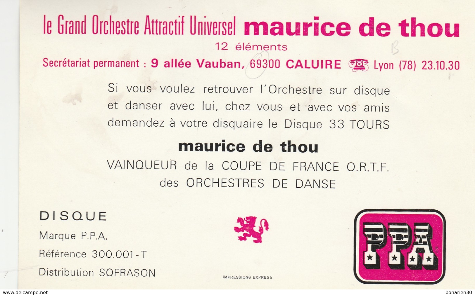 CPSM  69 CALUIRE ORCHESTRE MAURICE DE THOU - Caluire Et Cuire