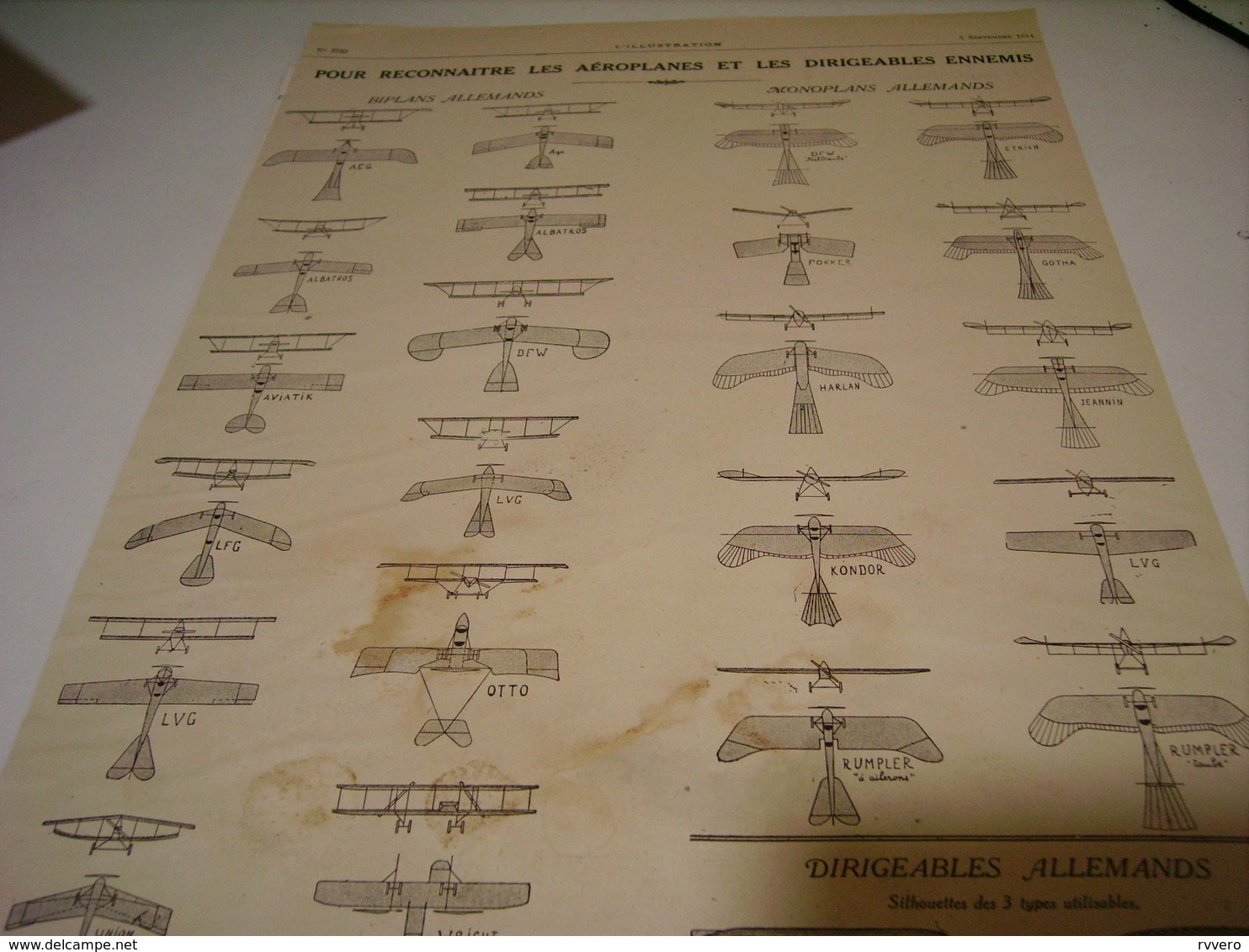 AFFICHE  BIEN RECONNAITRE LE AEROPLANE ET DIRIGEABLE ENNEMIS 1914 - 1914-18