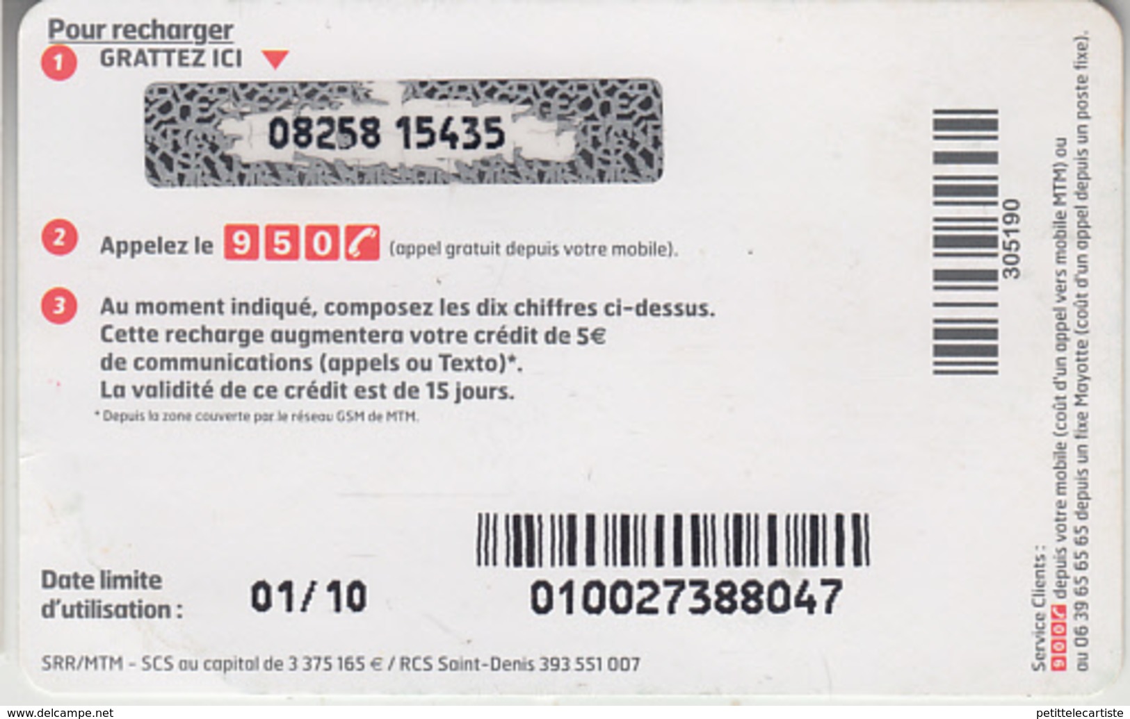 MAYOTTE - TÉLÉCARTE - GSM DU MONDE *** RECHARGE GSM - SFR5 - 01/10 *** - TAAF - French Southern And Antarctic Lands