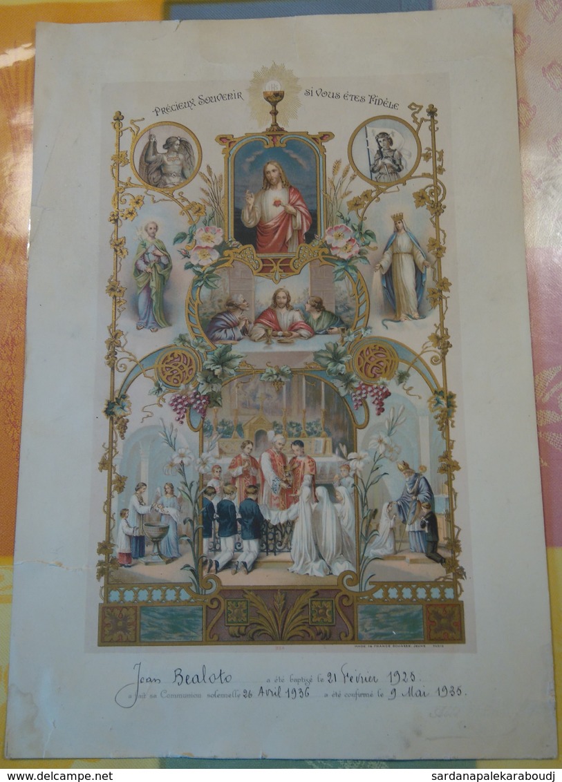 [COMMUNION & BAPTÊME ] GRANDE Image / Certificat De Baptême, Communion, Confirmation, 1936. RARE. - Images Religieuses