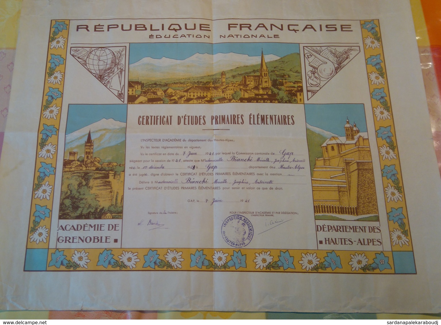 Certificat De Fin D'ÉTUDES PRIMAIRES, 1941, Hautes-Alpes. RARE. - Diplômes & Bulletins Scolaires