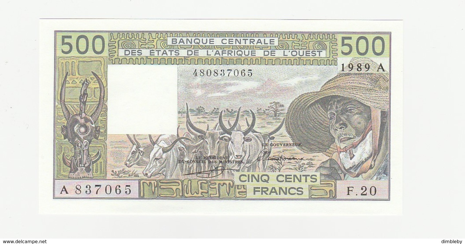 500 Francs 1989A UNZ - Ivoorkust