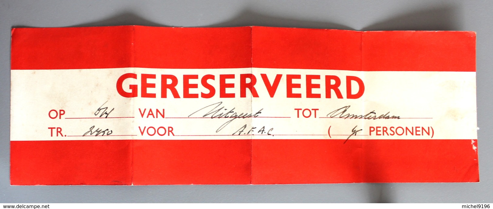 Etiquette Réservation Train AFAC Uitgeest-Amsterdam Coll Schnabel - Other & Unclassified