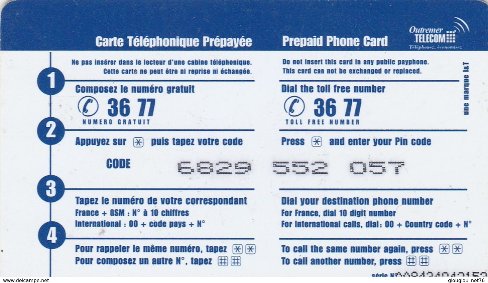 CARTE TELEPHONIQUE PREPAYEE..OUTREMER TELECOM   160 UNITES. - Autres & Non Classés