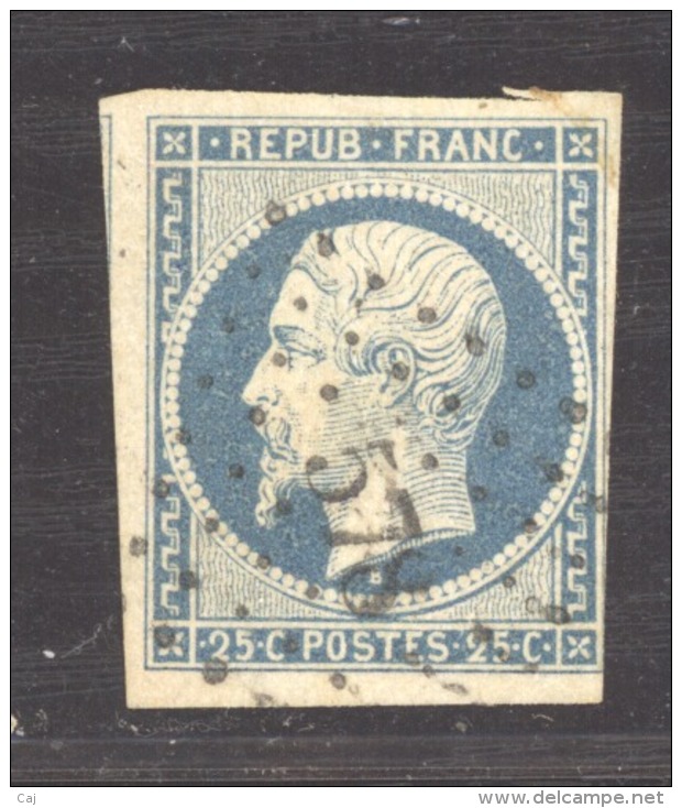 France  :  Yv  10  (o)   Bleu Laiteux - 1852 Louis-Napoleon