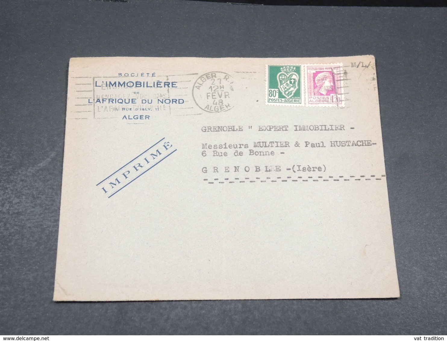 ALGÉRIE - Enveloppe Commerciale D 'Alger Pour Grenoble En 1948 - L 17621 - Lettres & Documents