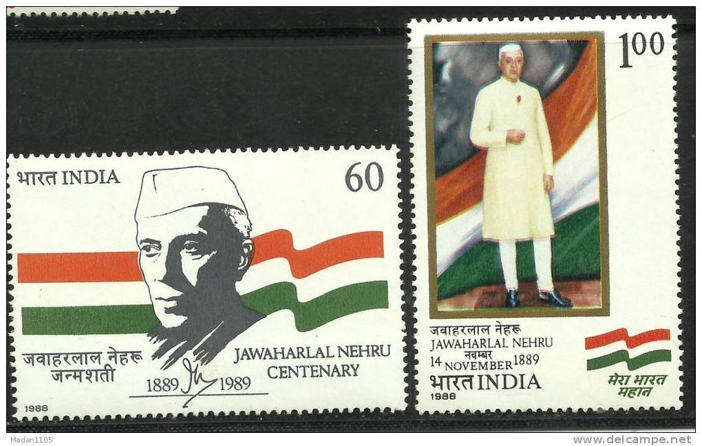 India, 1988, Jawaharlal Nehru, Birth Centenary, Set, 2 V ,   MNH,  (**) - Other & Unclassified