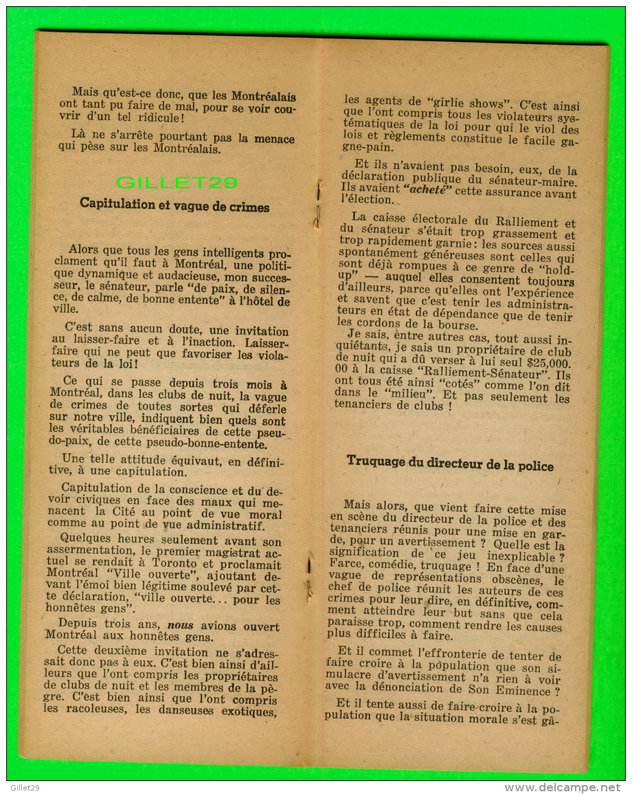 DOCUMENT HISTORIQUE - CONFÉRENCE DE ME. JEAN DRAPEAU " LÂCHER OU TENIR ? " THÉÂTRE ST-DENIS EN 1958 - 64 PAGES - - Documents Historiques