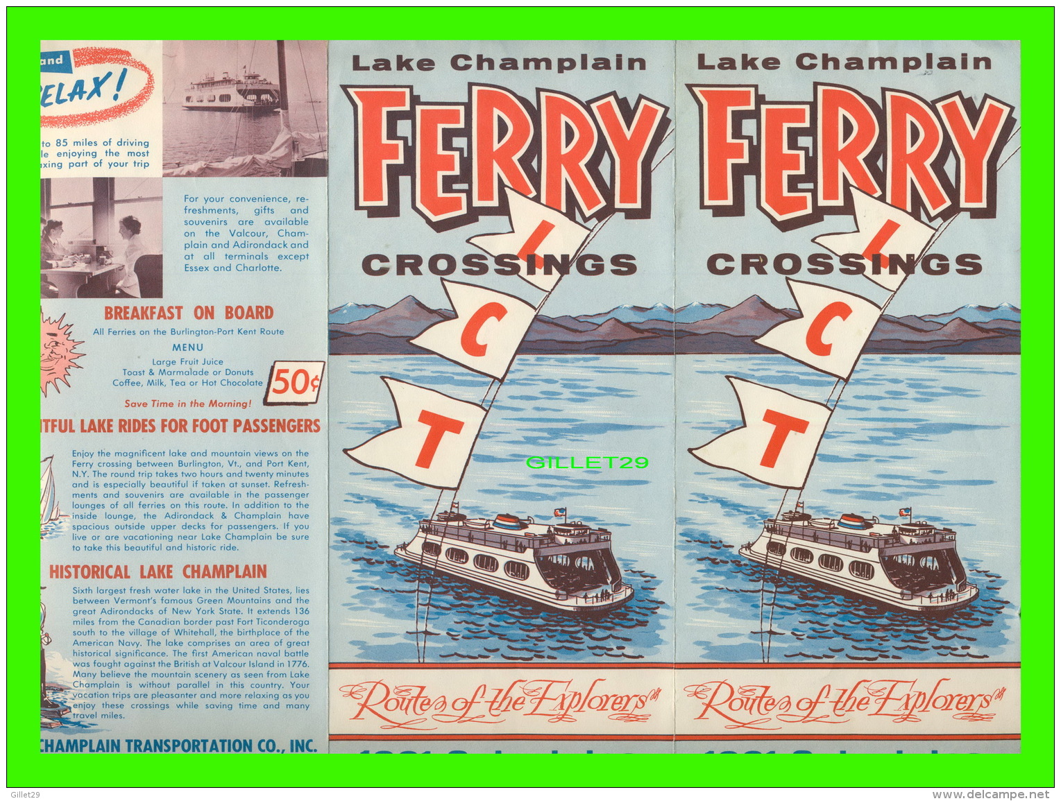 DÉPLIANTS TOURISTIQUES - LAKE CHAMPLAIN CROSSING - SCENIC LINE FERRY  1961 SCHEDULES - - Dépliants Touristiques