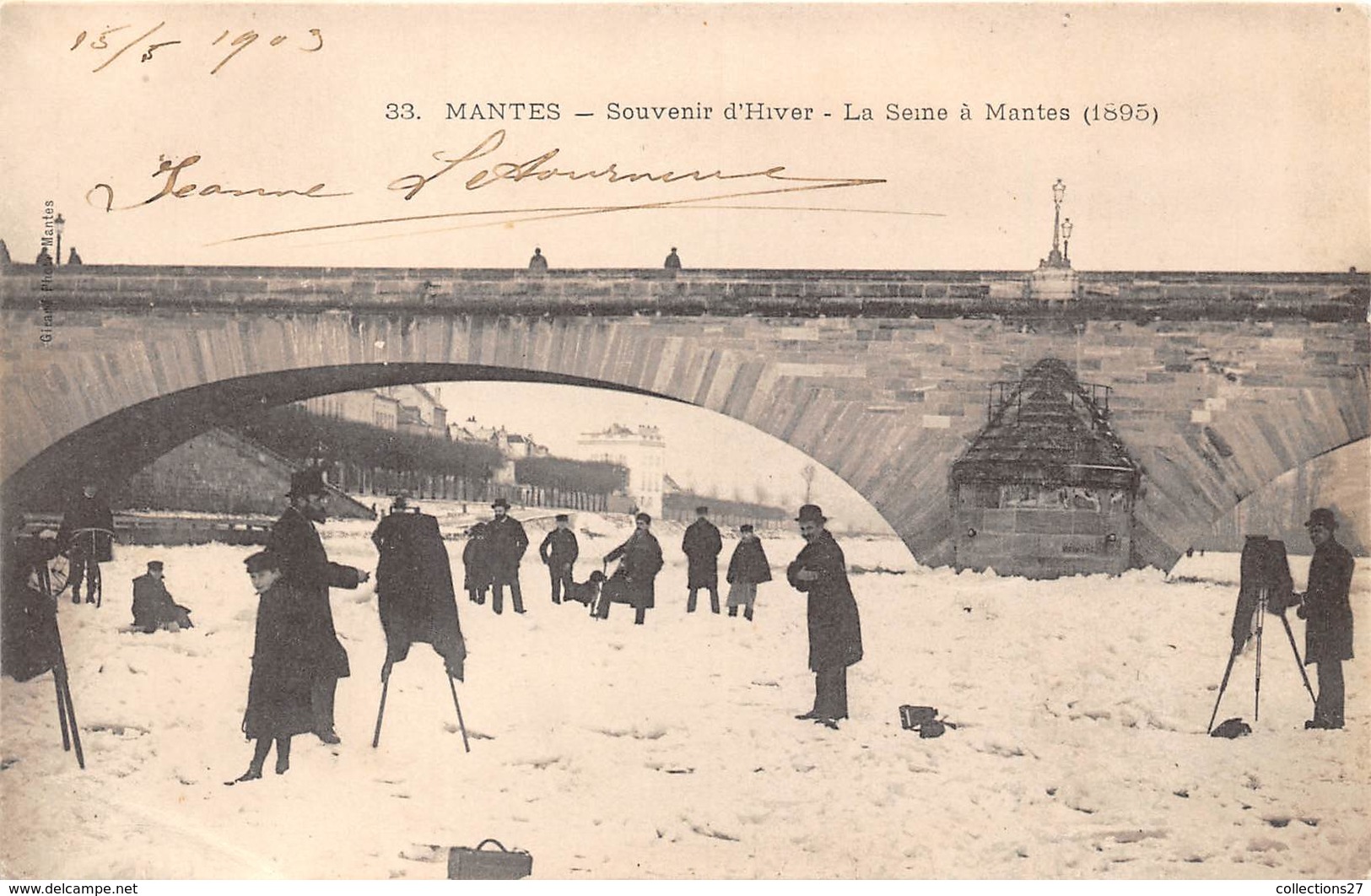 78-MANTES-LA JOLIE-SOUVENIR D'HIVER- LA SEINE A MANTES 1895 - Mantes La Ville