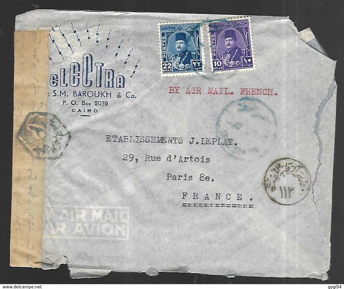 Lettre D'Egypte Par Avion  Du Caire Vers Paris - Poste Aérienne