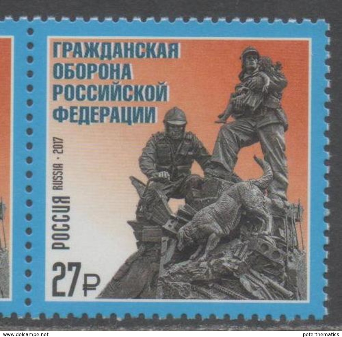 RUSSIA, 2017, MNH , RESCUE SERVICES, CIVIL DEFENSE, DOGS, MONUMENTS, 1v - Firemen