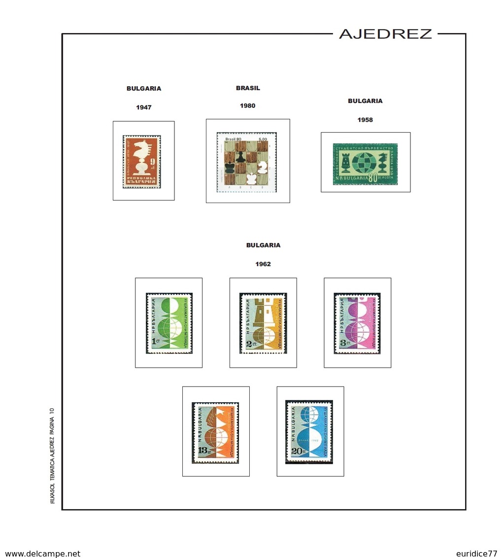 Suplemento Filkasol TEMATICA AJEDREZ (CHESS) - 1947-1996 Ilustrado Color (270x295mm.) Sin Montar - Pre-Impresas