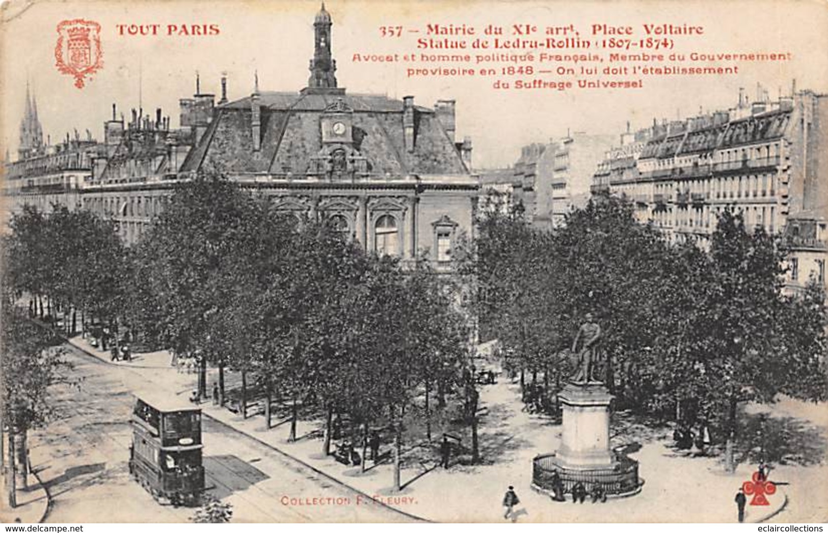 Série Tout Paris  75011    Place  Voltaire  . Statue Ledru Rollin    N°357      (voir Scan) - Lots, Séries, Collections