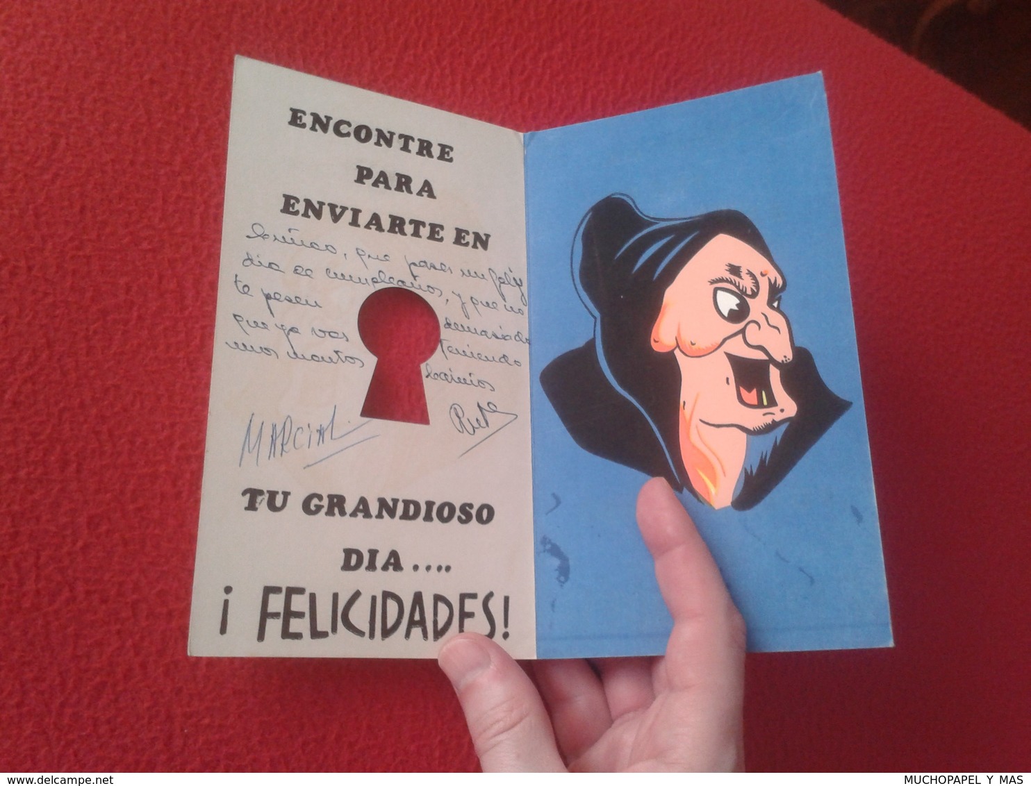 ANTIGUA TARJETA DE FELICITACIÓN O SIMILAR TIPO DÍPTICO HUMOR HUMORÍSTICO HUMOROUS PECHOS SENOS TETAS CHECKS Y BRUJA VER - Sin Clasificación