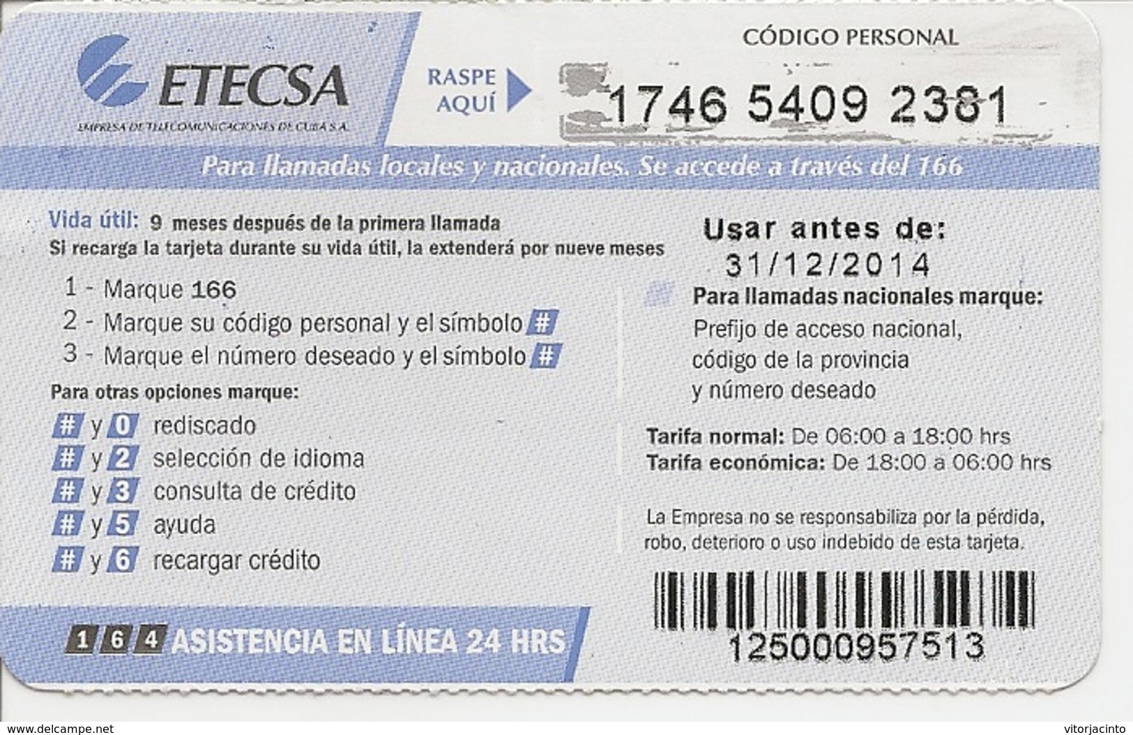 ETECSA Propia- Local And NationaL Phone Card Recharge 10.00 CUP - Cuba - Cuba