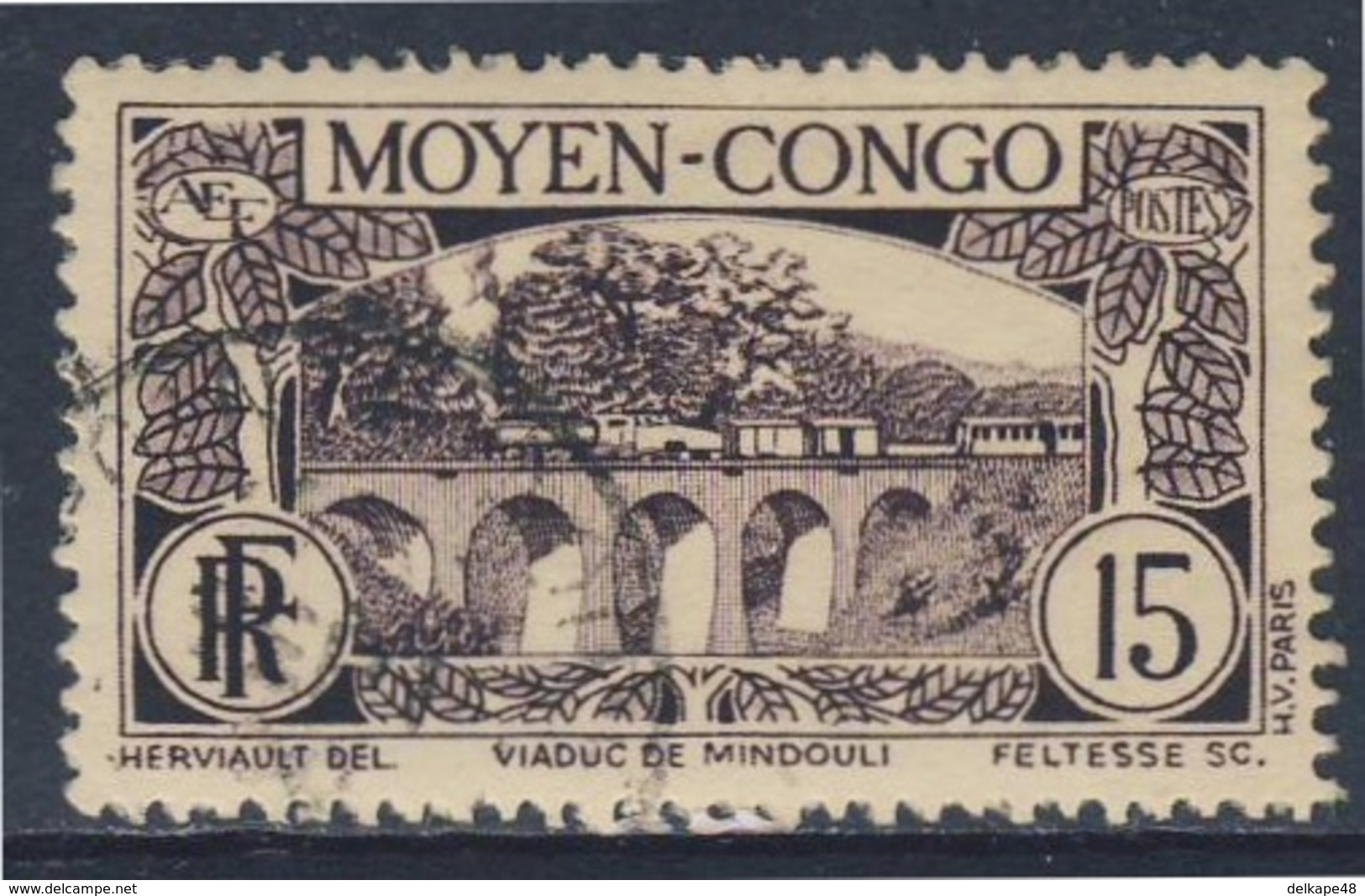 Moyen Congo / Mittelkongo 1933 Mi 72 YT 118  Used - Railway Viaduct Mindouli / Viadukt Von Mindouli / Eisenbahnbrücke - Treinen