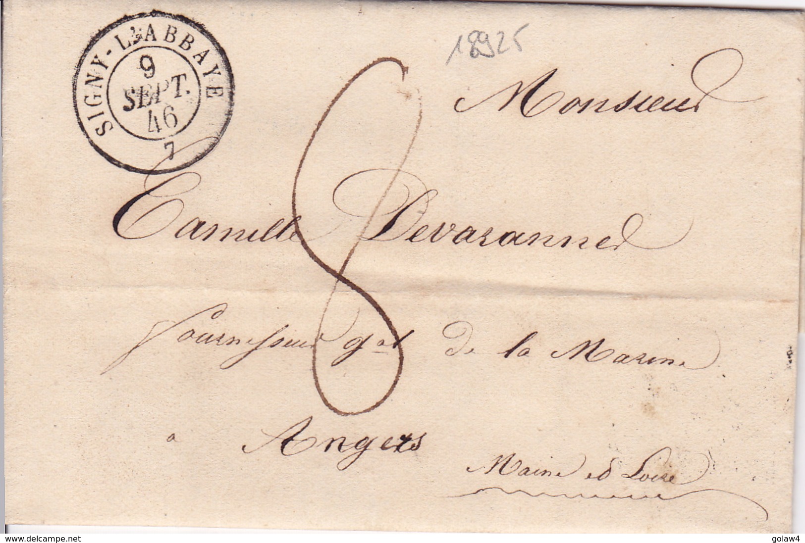 18925# ARDENNES AMELIORE LA DATE DU CATALOGUE DE 28 MOIS LETTRE Obl SIGNY L' ABBAYE 1846 T15 Pour ANGERS MAINE ET LOIRE - 1801-1848: Précurseurs XIX