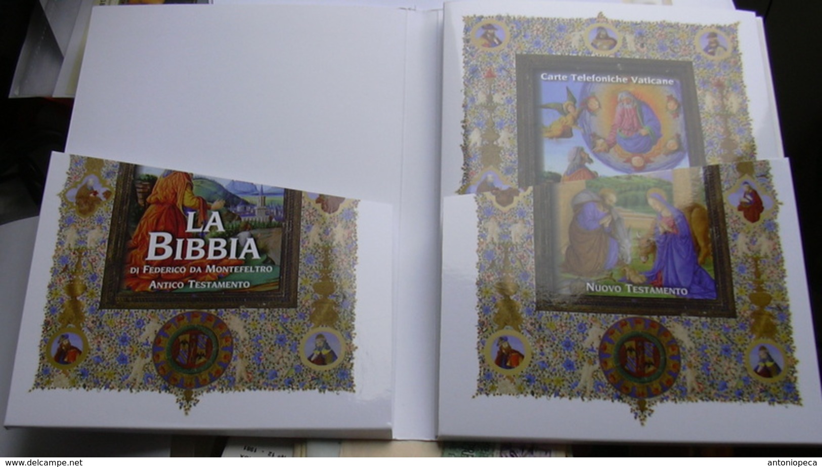 VATICANO 2018, FOLDER "LA BIBBIA DI FEDERICO DA MONTEFELTRO" 4 NEW TELEPHONE CARDS