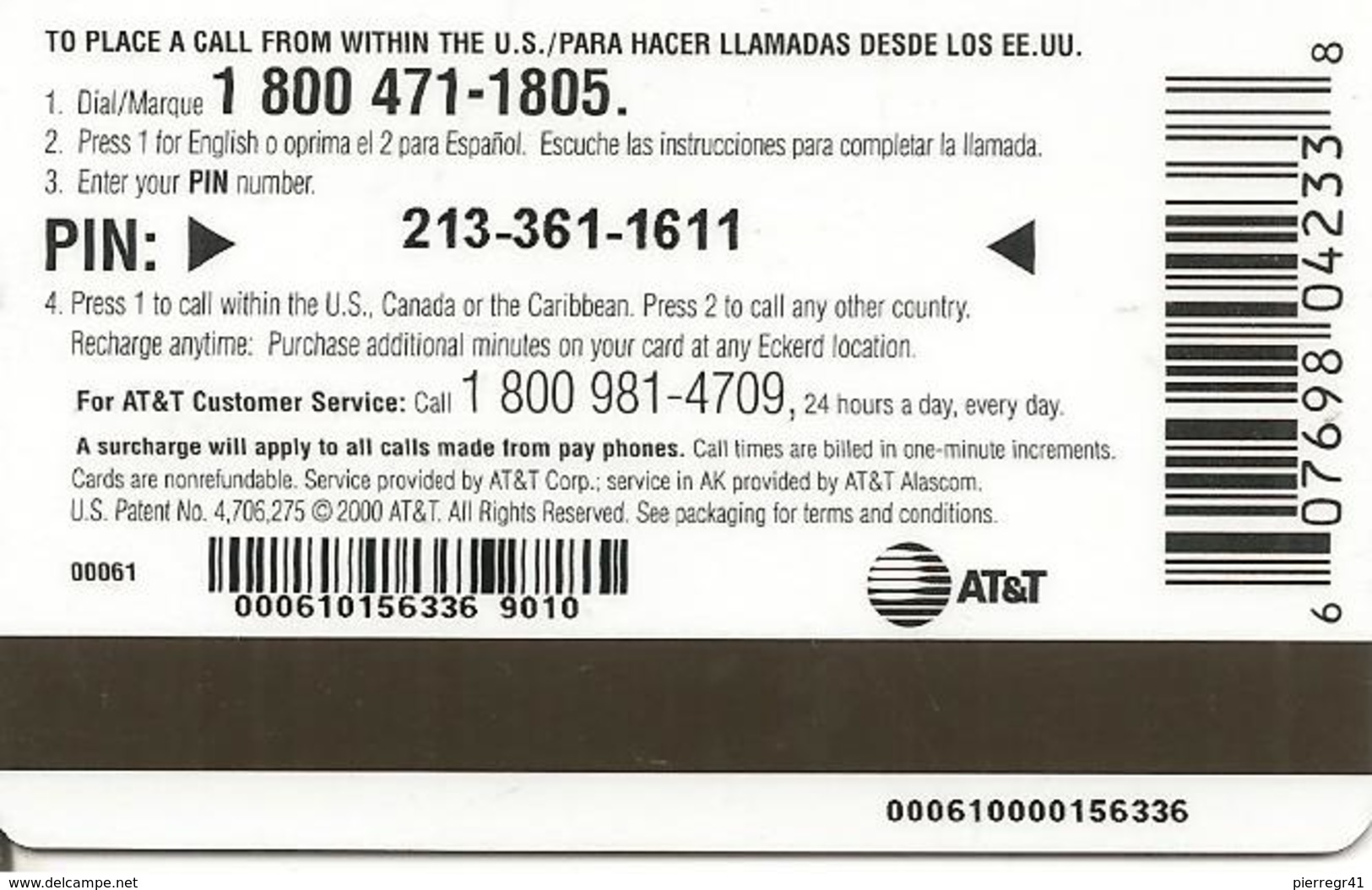 CARTE PREPAYEE-MAGNETIQUE-USA-2000-AT&T-50MN-4 PERSONNAGES-TBE-RARE - AT&T