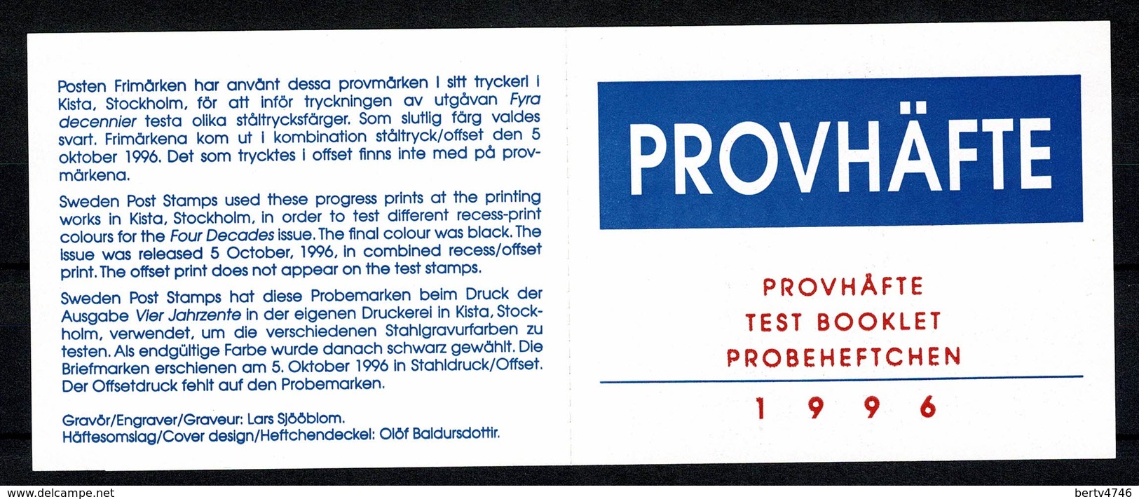 Sverige 1996 Boekje/carnet ** Provhäfte / Test Booklet / Probeheftchen (2 Scans) - 1981-..