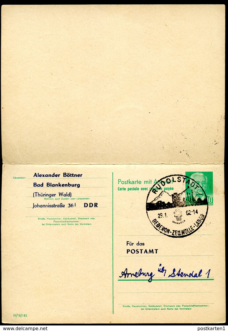 RUDOLSTADT DEDERON-ZELLWOLLE-LANON 1963 Auf DDR P 70 II Postkarte Mit Antwort ZUDRUCK BÖTTNER #1 - Textil