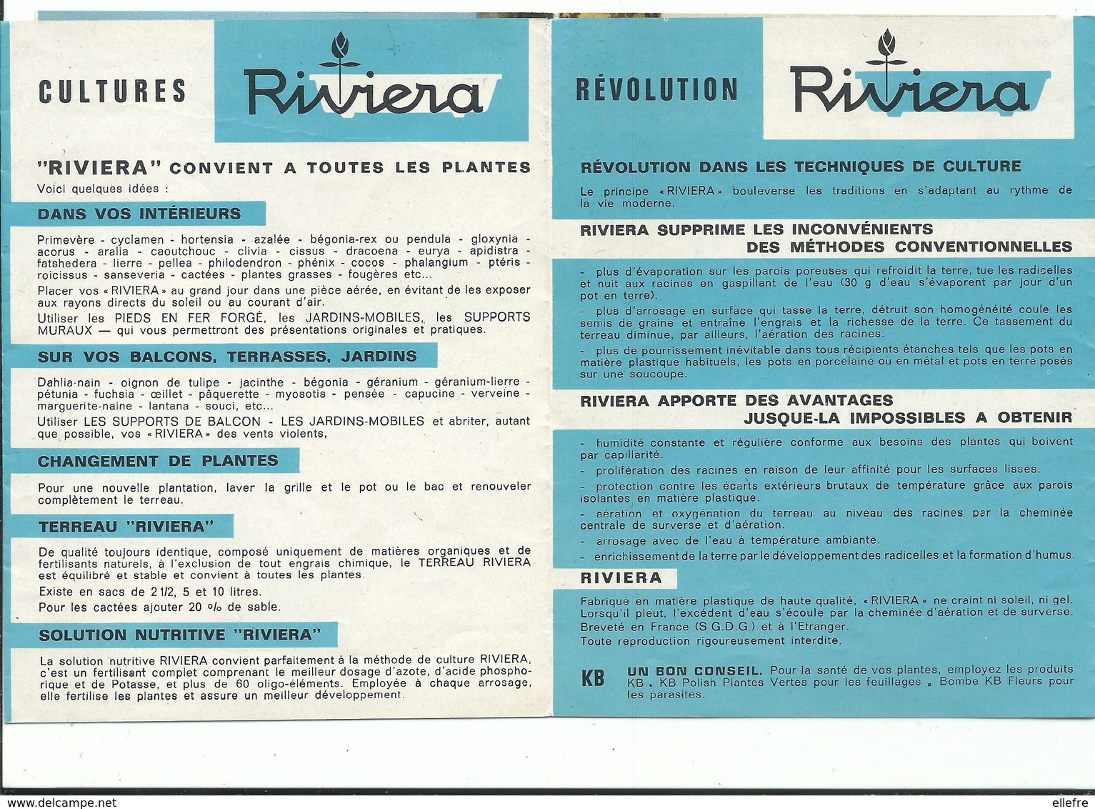 Notice Mode D'emploi Et Dépliant Publicitaire Année 70 Bacs Et Pots RIVIERA Pot De Fleurs Et Jardinière à Réserve D'eau - Unclassified