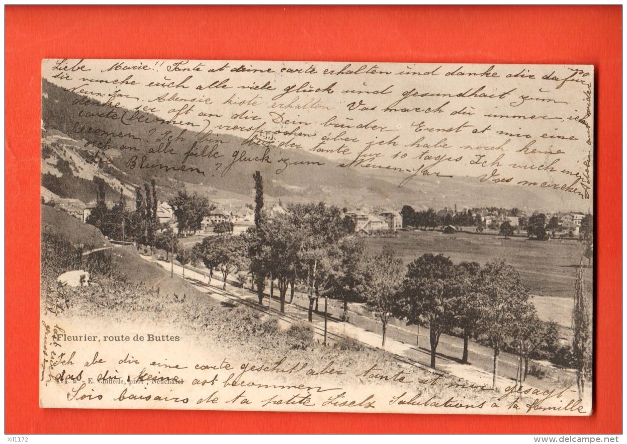 GCE-19 Fleurier, Route De Buttes. Précurseur. Cachet Fleurier 1903 - Buttes 