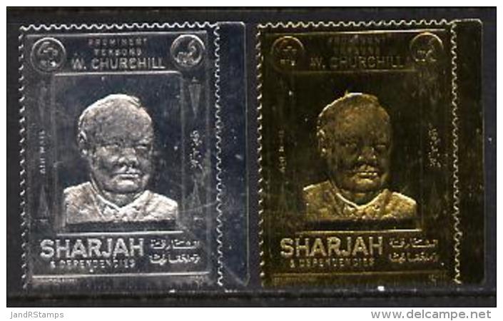 2713 Sharjah 1972 (?) Churchill 4r Set Of 2 In Silver And Gold, Both Perf And Unmounted Mint - Sir Winston Churchill