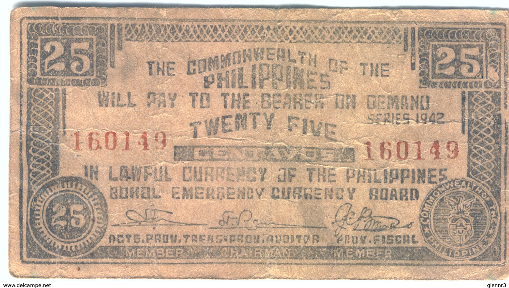 PHILIPPINES Emergency Circulating Note S132f 1942 25 Centavos Used - Philippines