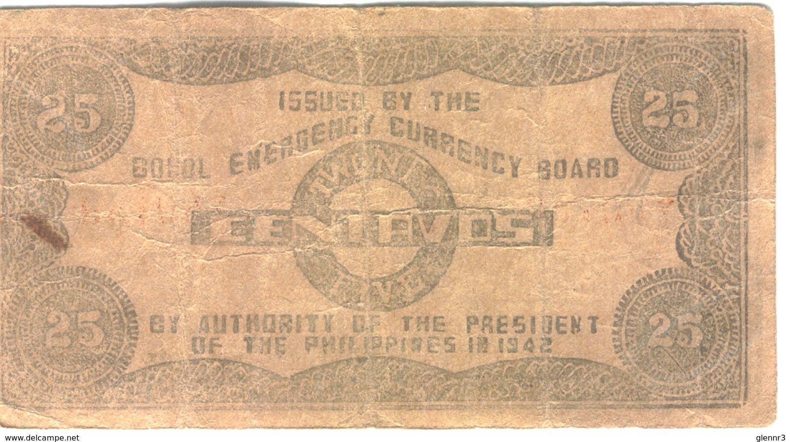 PHILIPPINES Emergency Circulating Note S132f 1942 25 Centavos Used - Philippines