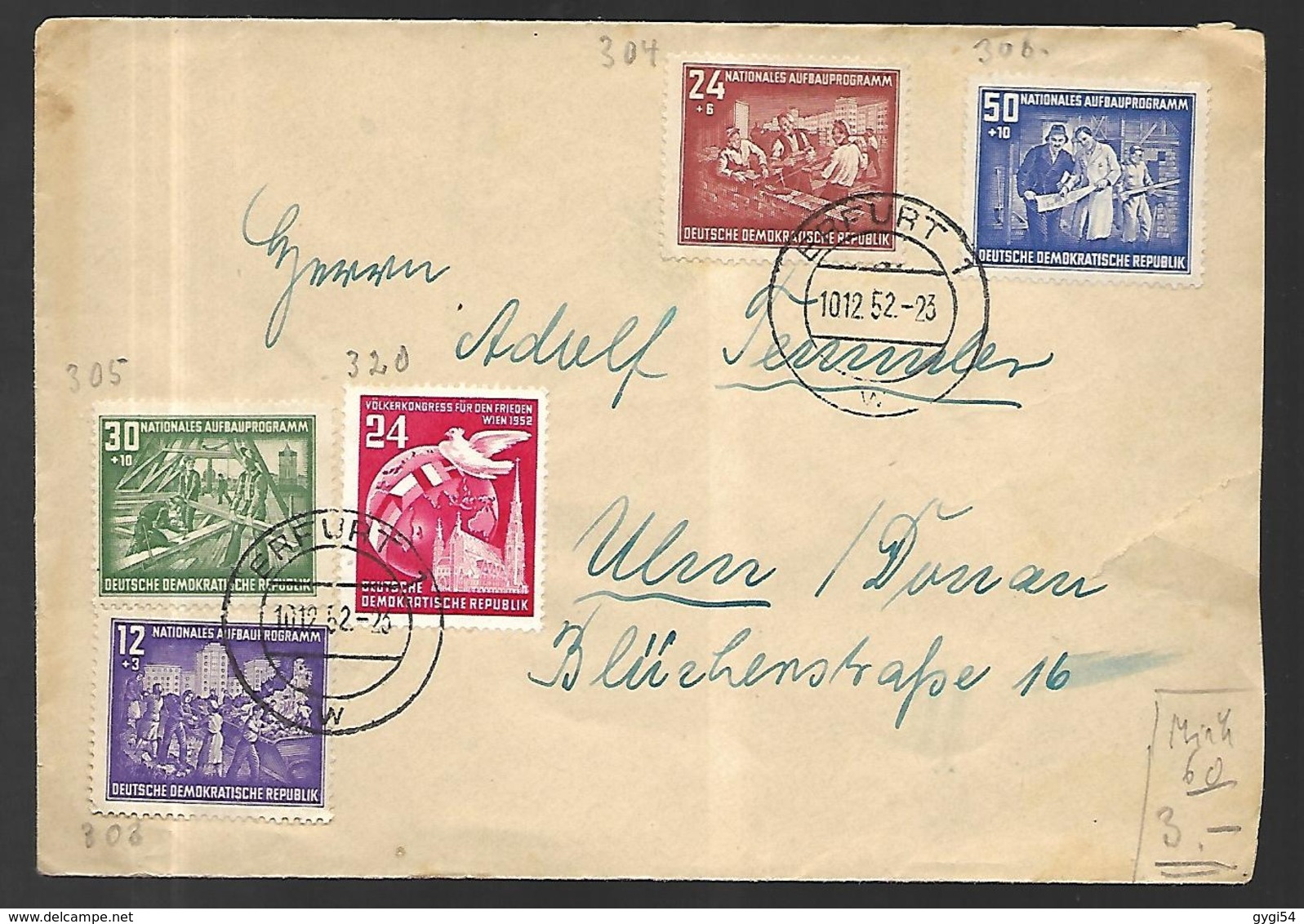 DDR  Lettre Du 10 12 1952 De Erfurt Vers Ulm - Briefe U. Dokumente