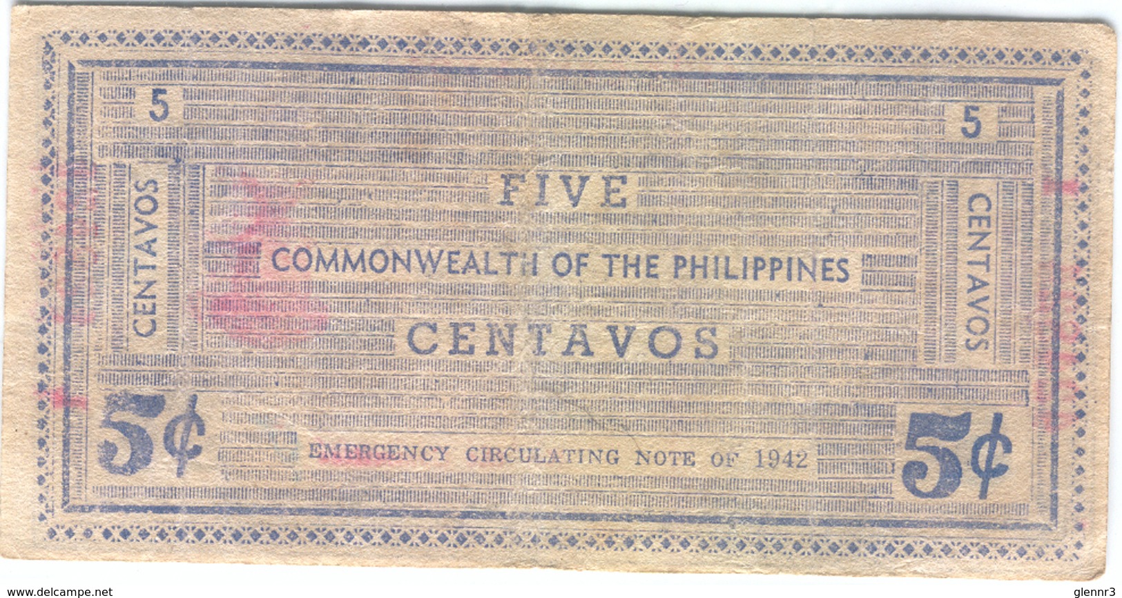 PHILIPPINES Emergency Circulating Note S640 1942 5 Centavos Used - Philippines