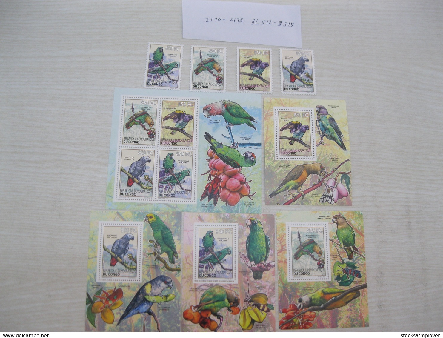 Congo (Kinshasa ) 2012  Birds  Parrots  MI 2170-2173  BL512-515 - Mint/hinged