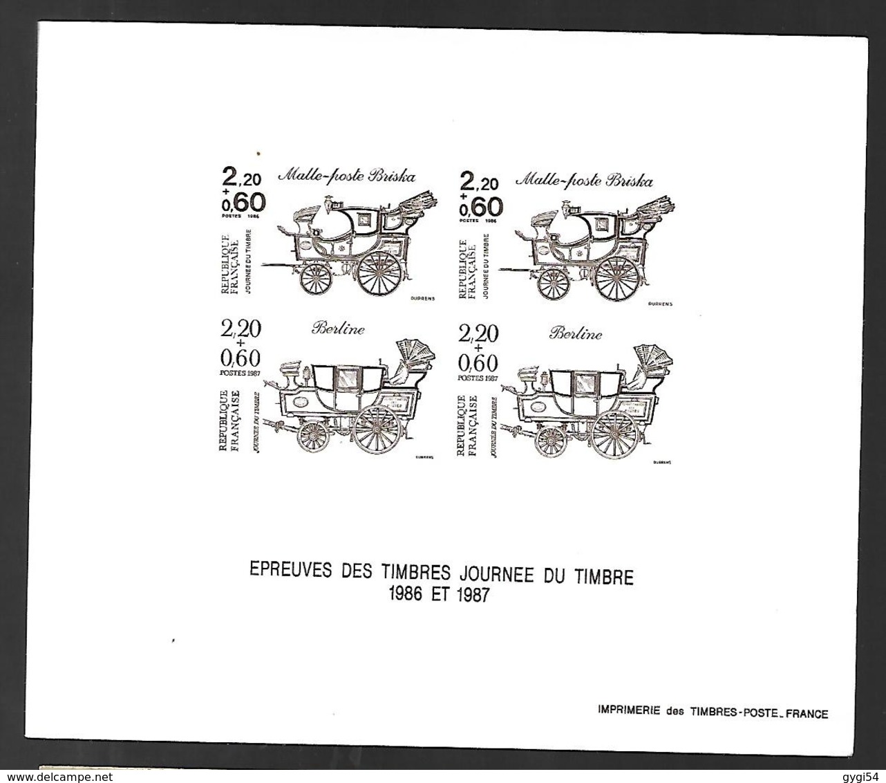 Gravure "Epreuves Des Timbres Journée Du Timbre 1986 Et 1987" - Malle-poste Briska - Berline - Documents De La Poste