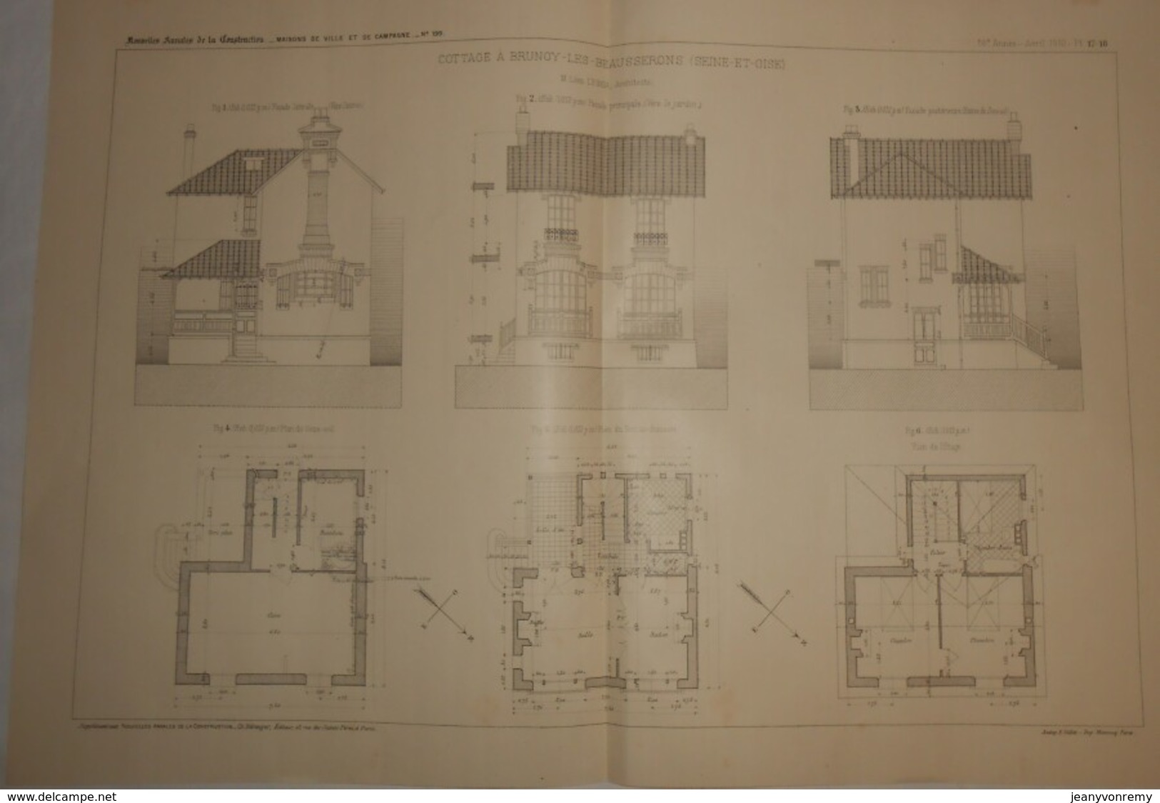 Plan D'un Cottage à Brunoy Les Beausserons En Seine Et Oise. M. Léon Léger, Architecte. 1910. - Travaux Publics