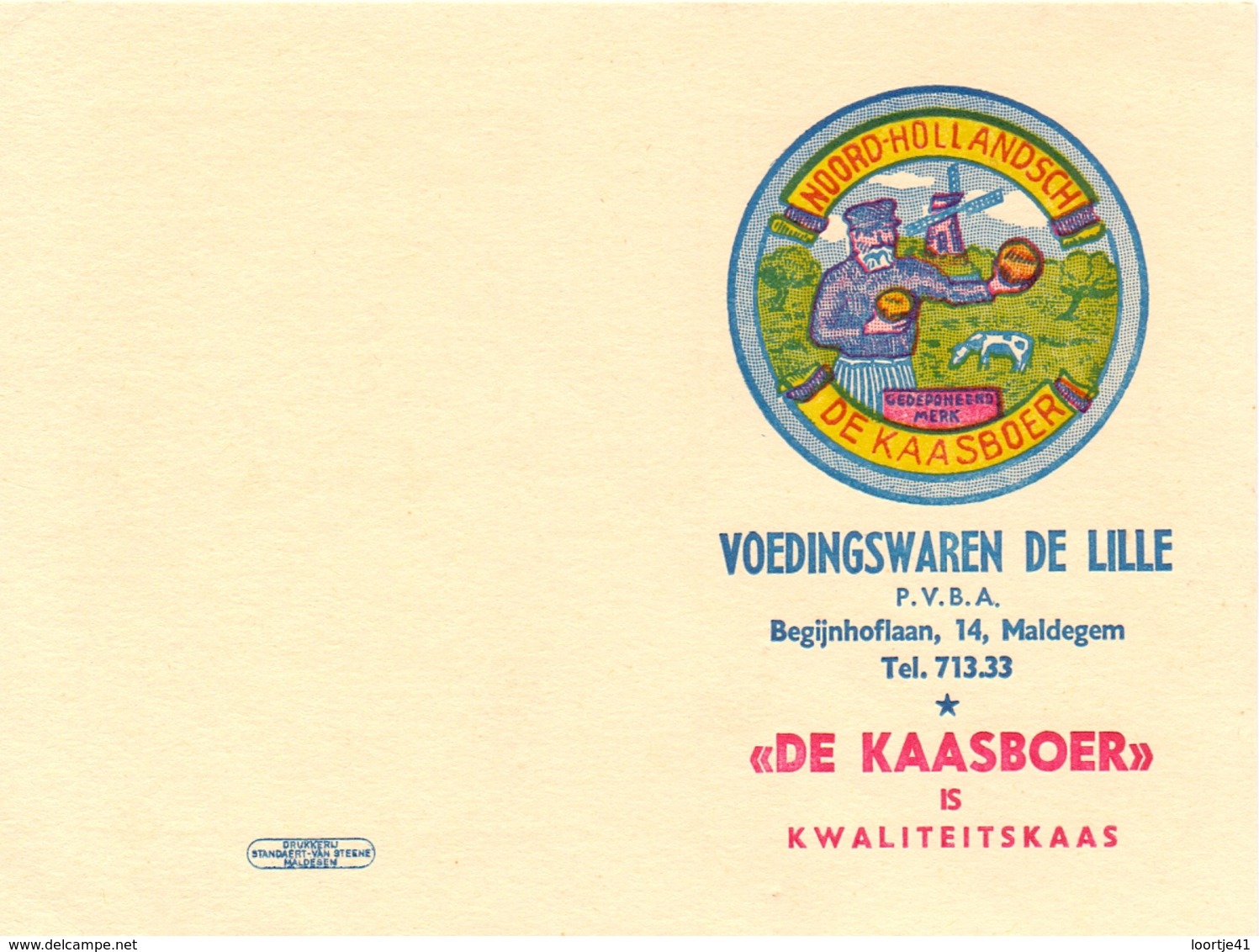 Kalender Calendrier 1962 - Pub Reclame De Kaasboer - Voeding De Lille - Maldegem - Petit Format : 1961-70