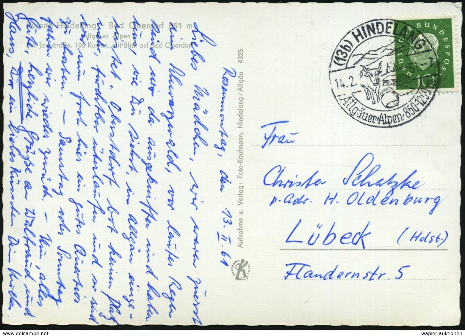 1961 (14.2.) (13 B) Hindelang, Handwerbestempel Auf S/ W.-Foto-Ak. (Jochkanzel Mit VW) (Bo.4 = Letztjahr!) - Alpen / The - Other & Unclassified