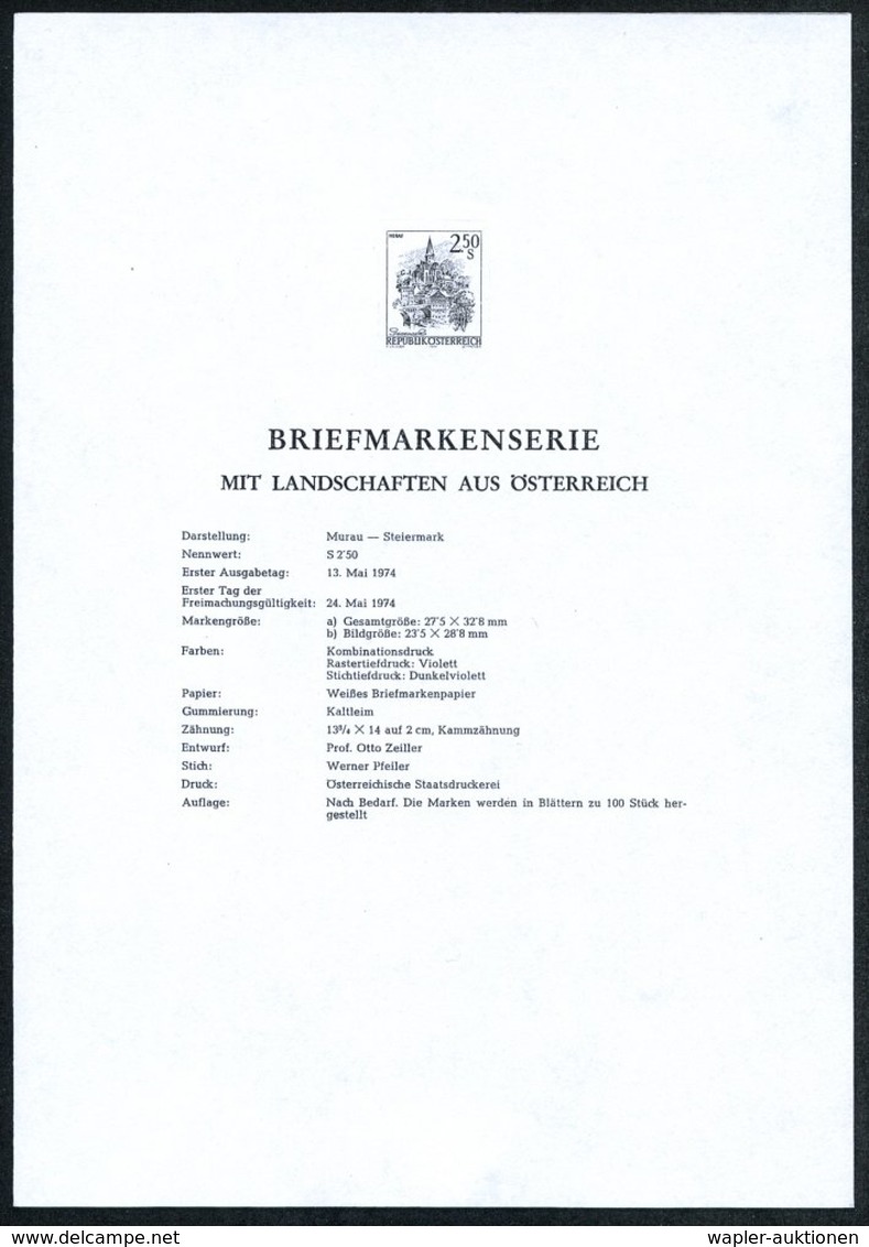 1974 (Mai) , 2,50 S. Ungez. Schwardruck Murau (Steiermark) Auf Amtl. Ankündigungsblatt Der Staatsdruckerei (Mi.1441 U S) - Otros & Sin Clasificación