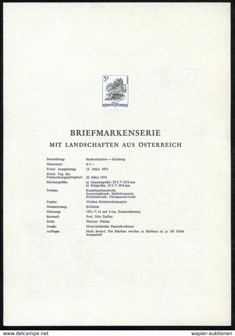 1974 (März) , 3 S. Ungez. Schwardruck Bischofsmütze (Berg) Auf Amtl. Ankündigungsblatt Der Staatsdruckerei (Mi.1442 U S) - Andere & Zonder Classificatie