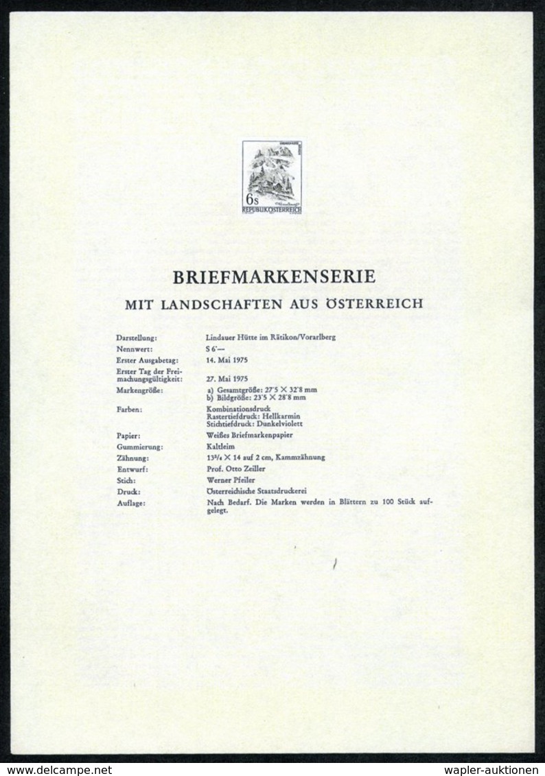 1975 (Mai) , 6 S. Ungez. Schwardruck Lindauer Hütte Rätikon (Vorarlsberg) Auf Amtl. Ankündigungsblatt Der Staatsdruckere - Other & Unclassified