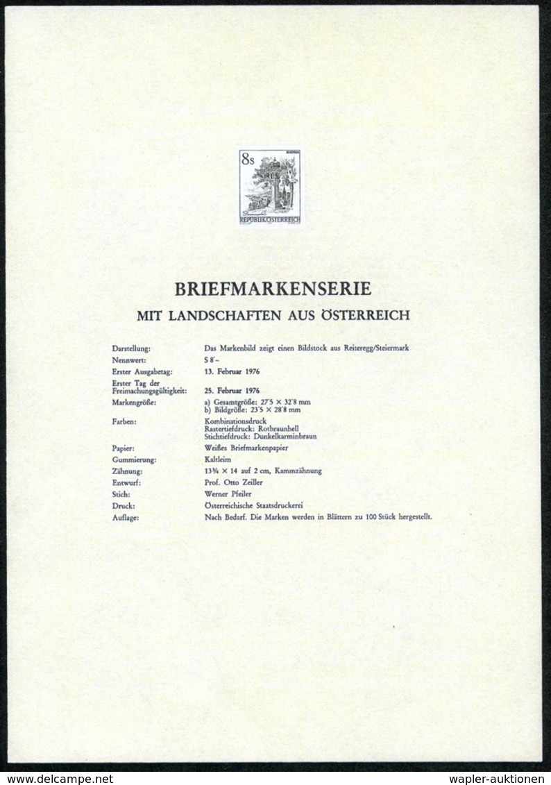 1976 (Febr.) , 6 8 S. Ungez. Schwardruck Reiteregg, Steiermark (christl. Bildstock) Auf Amtl. Ankündigungsblatt Der Staa - Other & Unclassified