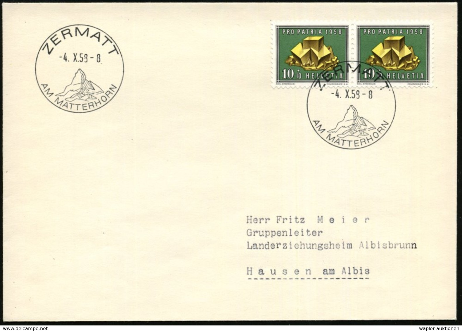 1959 (4.10.) , ZERMATT; Handwerbestempel Auf Inl.-Brief (Pen.36 A) - Alpen / The Alps / Les Alpes / Gli Alpi - Other & Unclassified