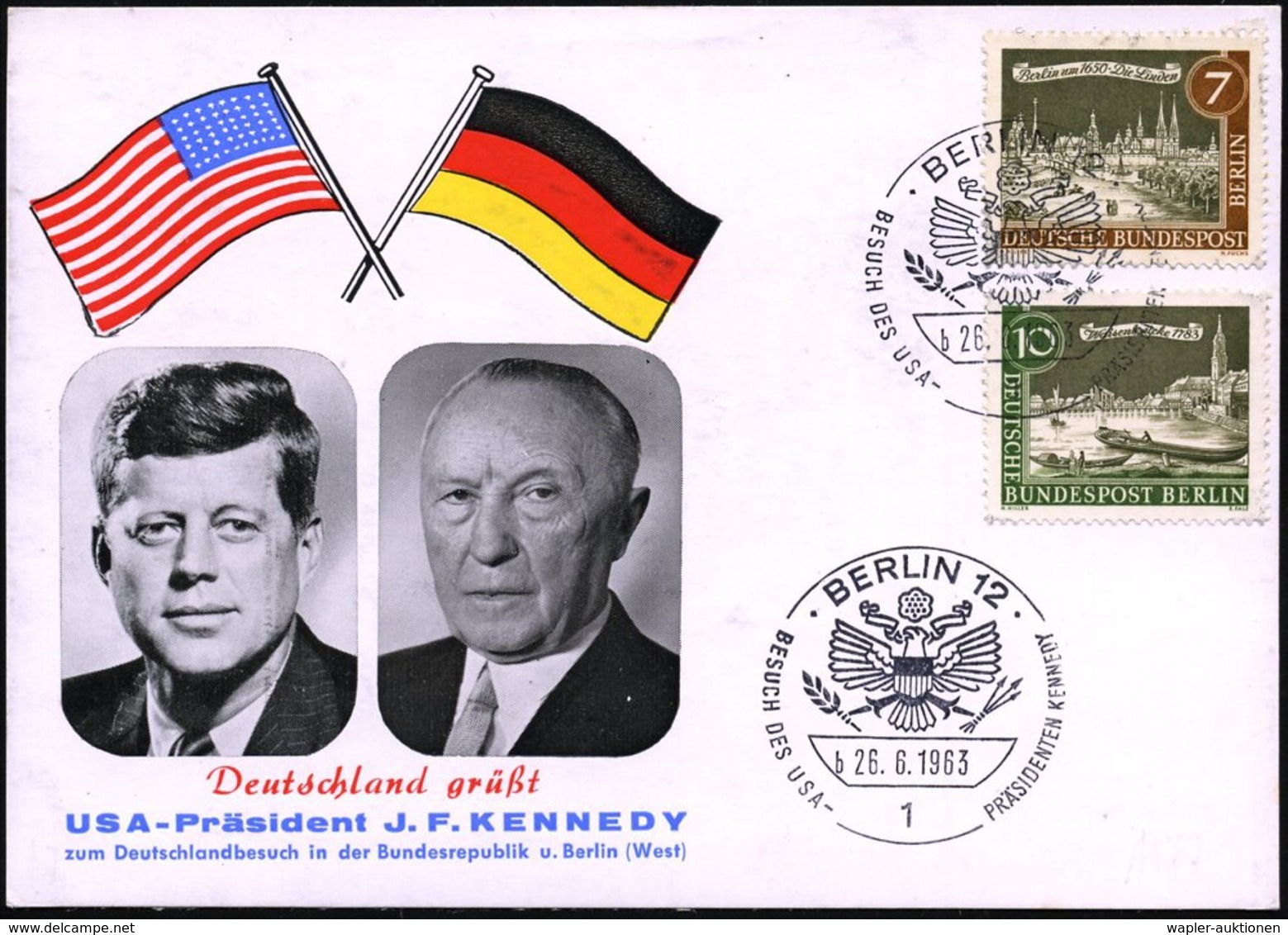 1965 (14.7.) , Sonderstempel Auf Gedenkblatt: Adenauer, Kennedy (Bo.1177 B) - Amerikanische Geschichte / American Histor - Altri & Non Classificati