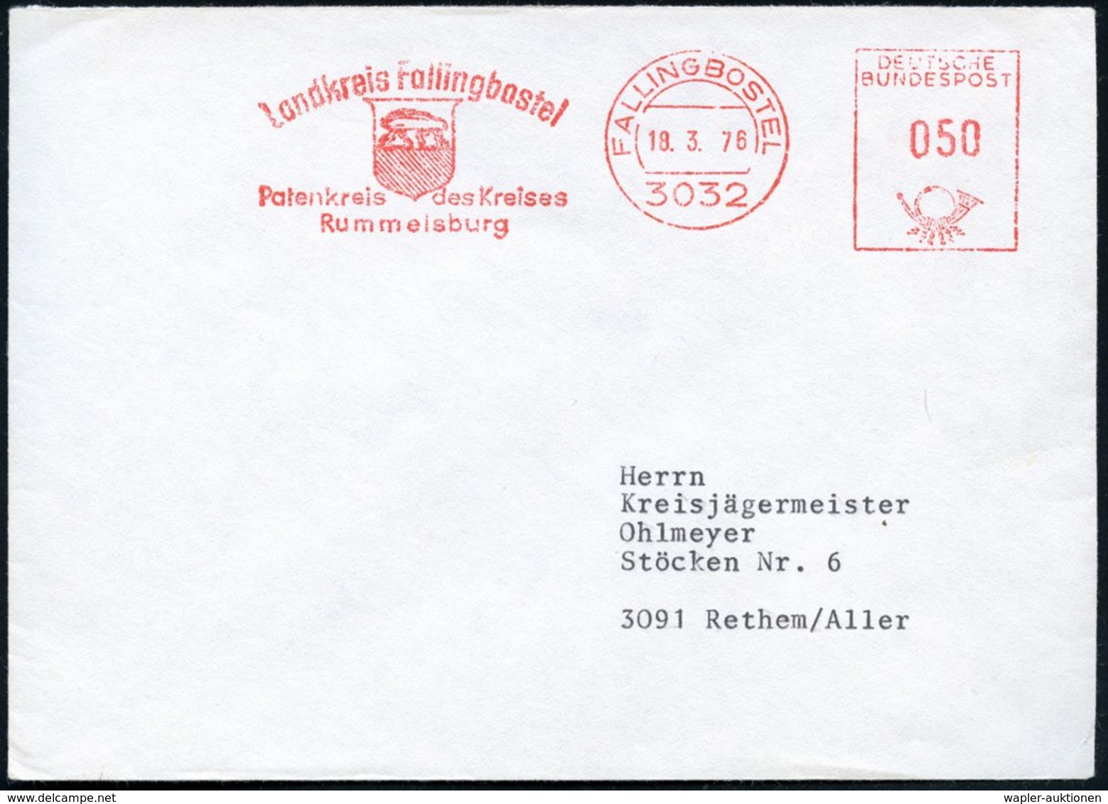 1976 (18.3.) 3032 FALLINGBOSTEL, Absender-Freistepel: Hünengrab (prähist. Steingrab) Fernbrief - Prähistorie / Prehistor - Sonstige & Ohne Zuordnung